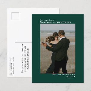 Emerald Green Minimal Wedding Photo Save The Date Announcement Postcard