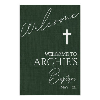 Emerald Green Minimalist Baptism Welcome Sign