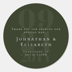 Emerald Green Minimalist Bold Type Wedding Favour Classic Round Sticker