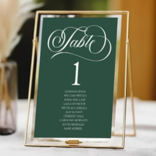 Emerald Green Minimalist Elegant Classic Wedding Table Number