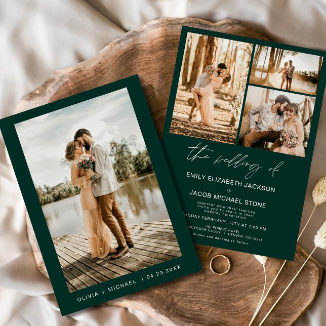 Emerald Green Minimalist Elegant Photo Wedding Invitation (Creator Uploaded)