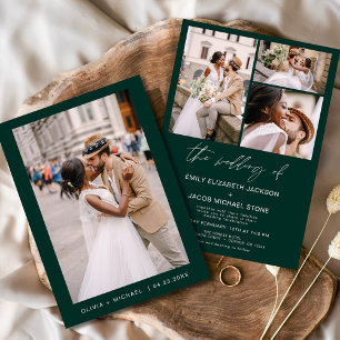 Emerald Green Minimalist Elegant Photo Wedding Invitation