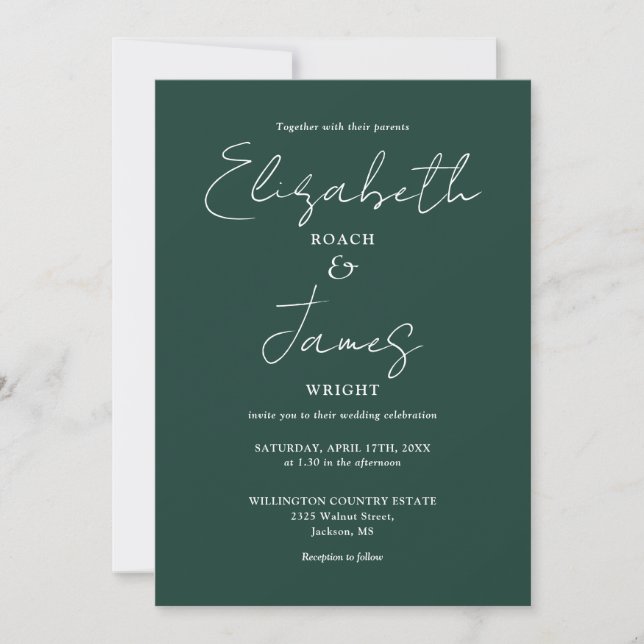 Emerald Green Minimalist Elegant QR Code Wedding Invitation (Front)