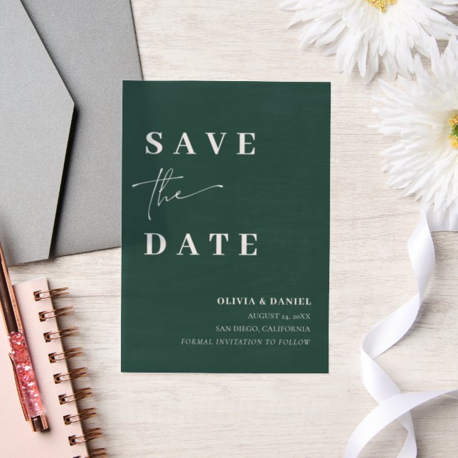 Emerald Green Minimalist Elegant Save the Date Vellum Invitations (Wedding)