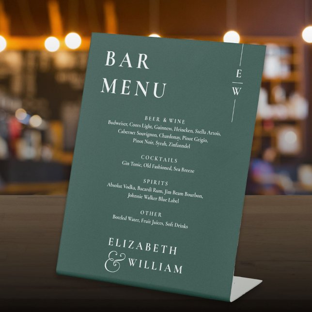 Emerald Green Minimalist Modern Bar Menu Pedestal Sign (Emerald Green Minimalist Modern Bar Menu Pedestal Sign)