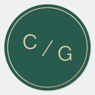 Emerald green minimalist modern couple monogram classic round sticker