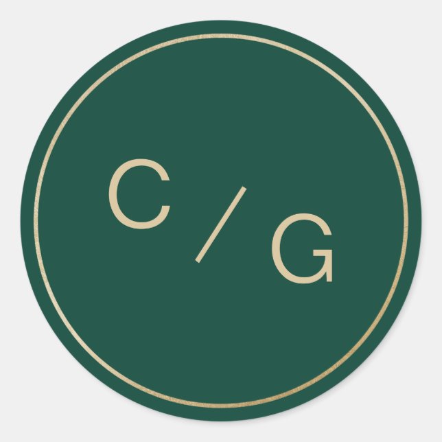 Emerald green minimalist modern couple monogram classic round sticker (Front)