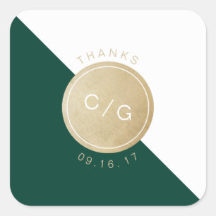 Emerald green minimalist modern monogram thank you square sticker