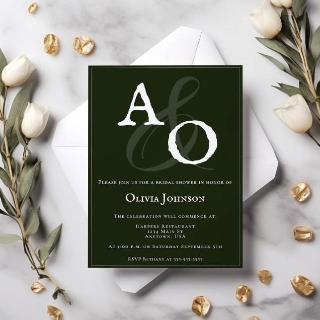 Emerald Green Minimalist Monogram Bridal Invitation (Emerald Green Minimalist Monogram Bridal Shower Invitation)