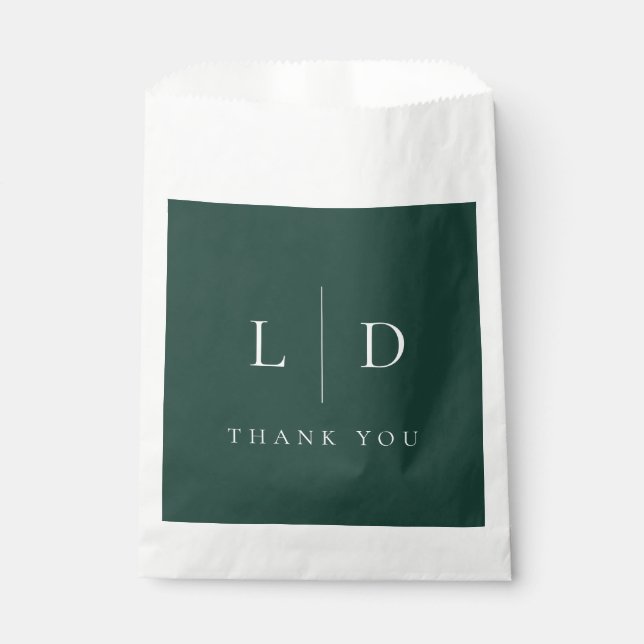 Emerald Green Minimalist Monogram Wedding Favour Bags (Front)