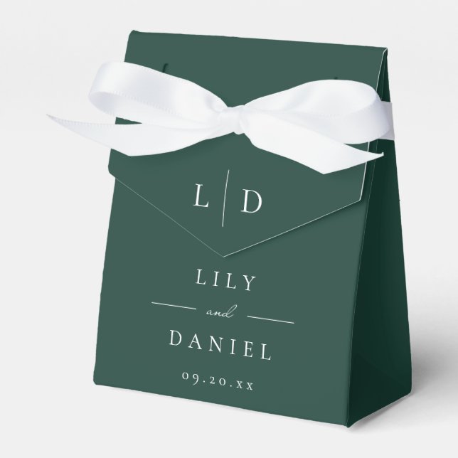Emerald Green Minimalist Monogram Wedding  Favour Box (Front Side)