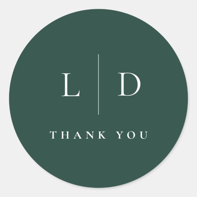Emerald Green Minimalist Monogram Wedding Favour Classic Round Sticker (Front)
