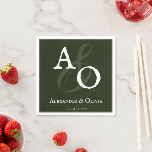 Emerald Green Minimalist Monogram Wedding Napkin