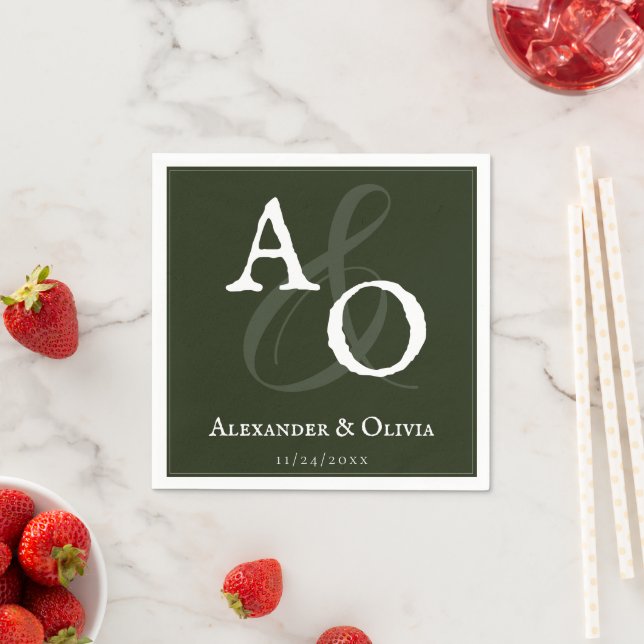 Emerald Green Minimalist Monogram Wedding Napkin (Insitu)