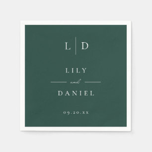Emerald Green Minimalist Monogram Wedding Napkin