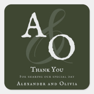 Emerald Green Minimalist Monogram Wedding Square Sticker
