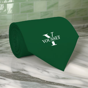 Emerald Green Minimalist Monogrammed Tie