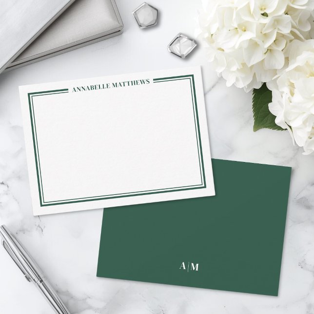 Emerald Green Minimalist Name Monogram Card (Emerald Green Minimalist Name Monogram Note Card )
