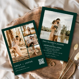 Emerald Green Minimalist Photo QR code Wedding Invitation