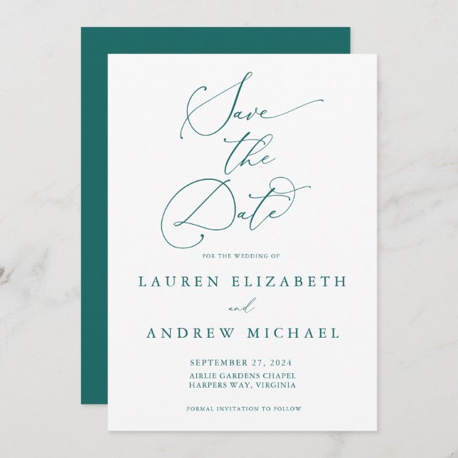 Emerald Green Minimalist Save the Date Invitation (Front/Back)