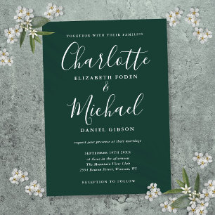 Emerald Green Minimalist Script Wedding Invitation