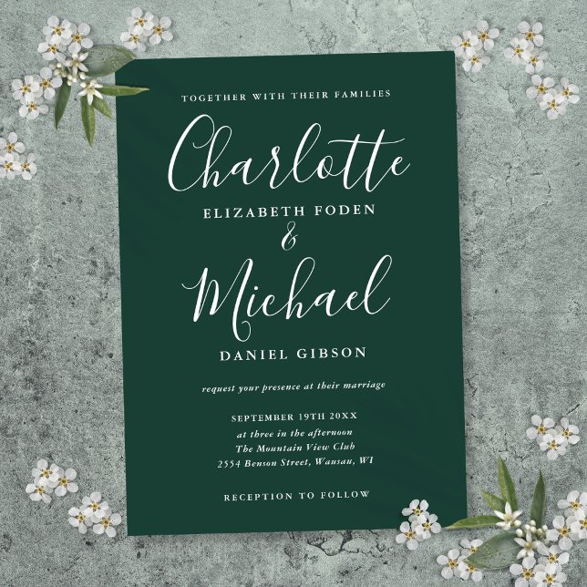 Emerald Green Minimalist Script Wedding Invitation (Emerald Green Minimalist Script Wedding Invitation)