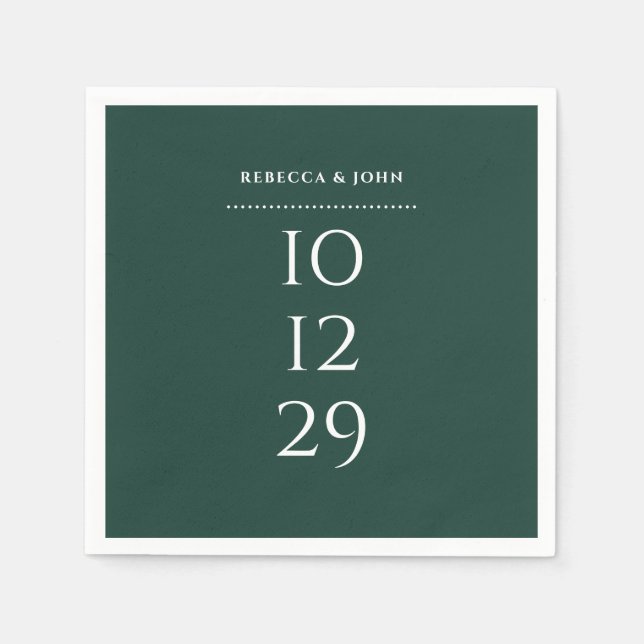 Emerald Green Minimalist Special Date Wedding Napkin (Front)