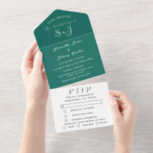 Emerald Green Minimalist Wedding  All In One Invitation