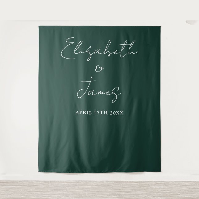 Emerald Green Minimalist Wedding Photo Backdrop Tapestry (Front)