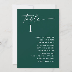 Emerald green minimalist wedding seating chart invitation