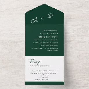 Emerald Green Minimalistic Wedding All In One Invitation