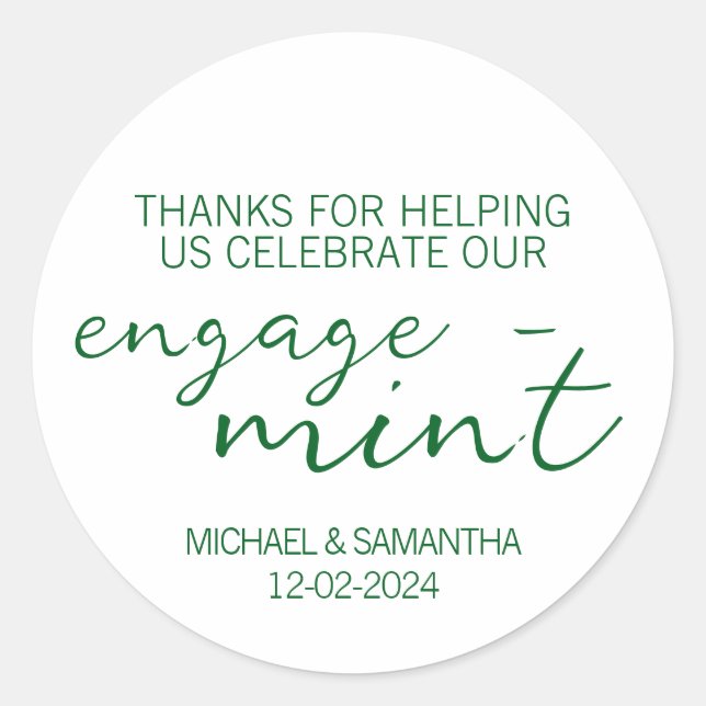 Emerald Green Mint Engagement Thank You Classic Round Sticker (Front)