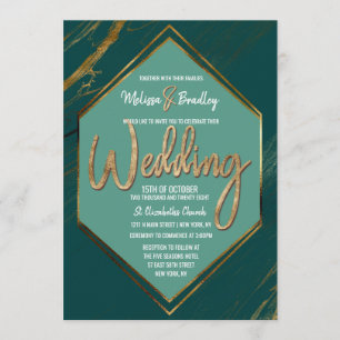 Emerald Green Mint Gold Geometric Marble Wedding Invitation