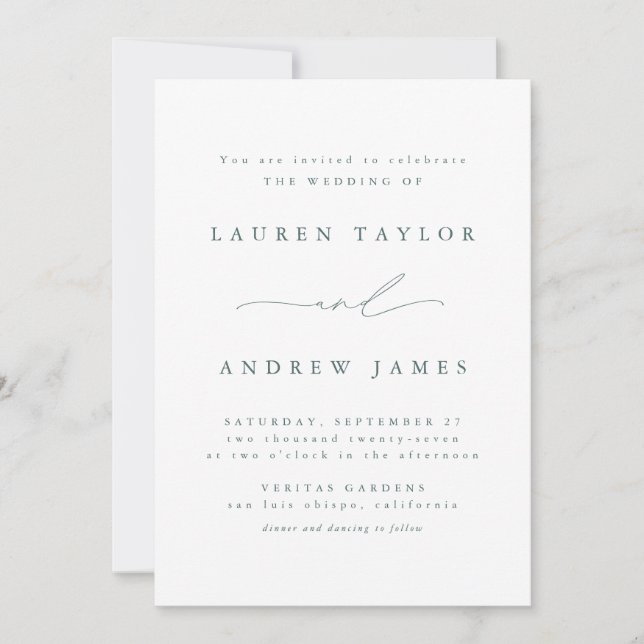 Emerald Green Modern Classic Wedding Invitation  (Front)