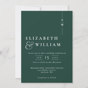 Emerald Green Modern Elegant Monogram Wedding Invitation