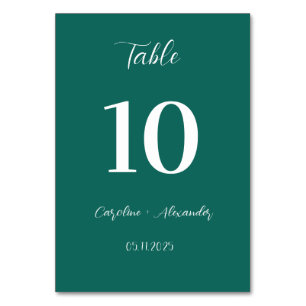 Emerald Green Modern Elegant Unique Wedding Table Number