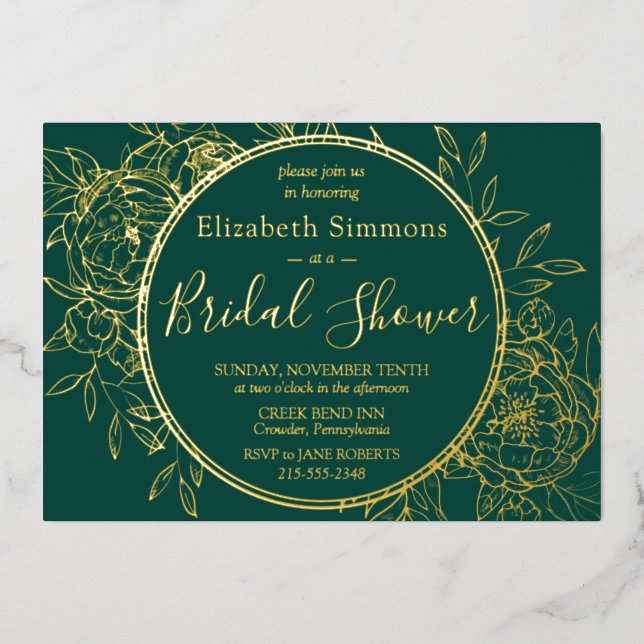 Emerald Green Modern Line Toile Bridal Shower (Front)
