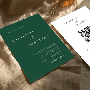 Emerald Green Modern Minimal QR Code Wedding Invitation