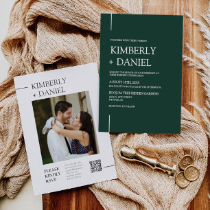 Emerald Green Modern Minimal Wedding QR Code Photo Invitation