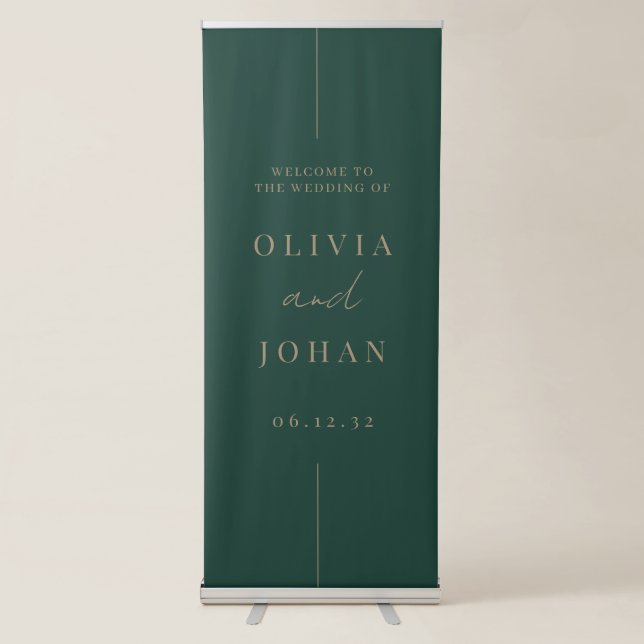 Emerald Green Modern Minimal Wedding Welcome Retractable Banner (Front)