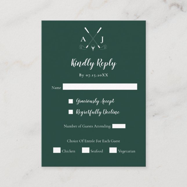 Emerald Green Modern Minimalist Golf Wedding Enclosure Card (Front)