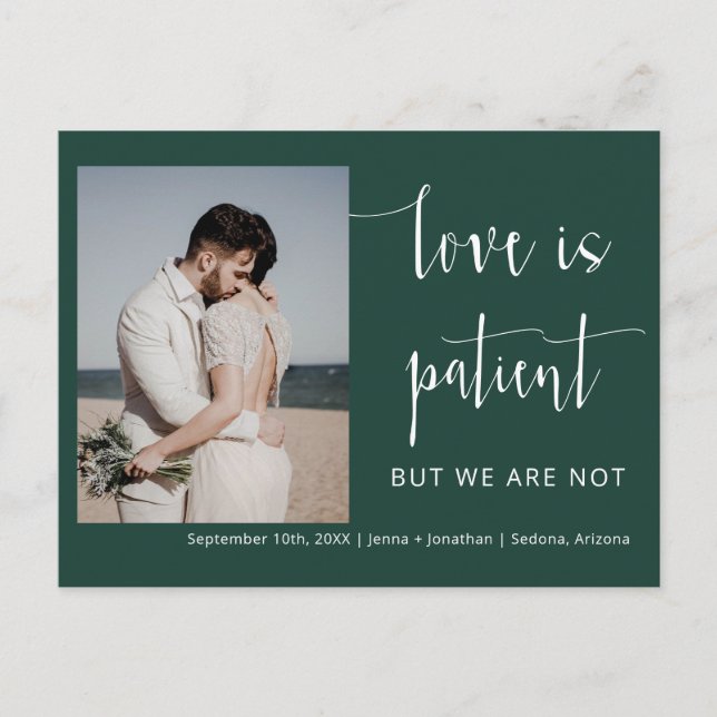 Emerald Green Modern Minimalist Photo Elopement Postcard (Front)