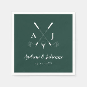 Emerald Green Modern Monogram Golf Wedding Napkin