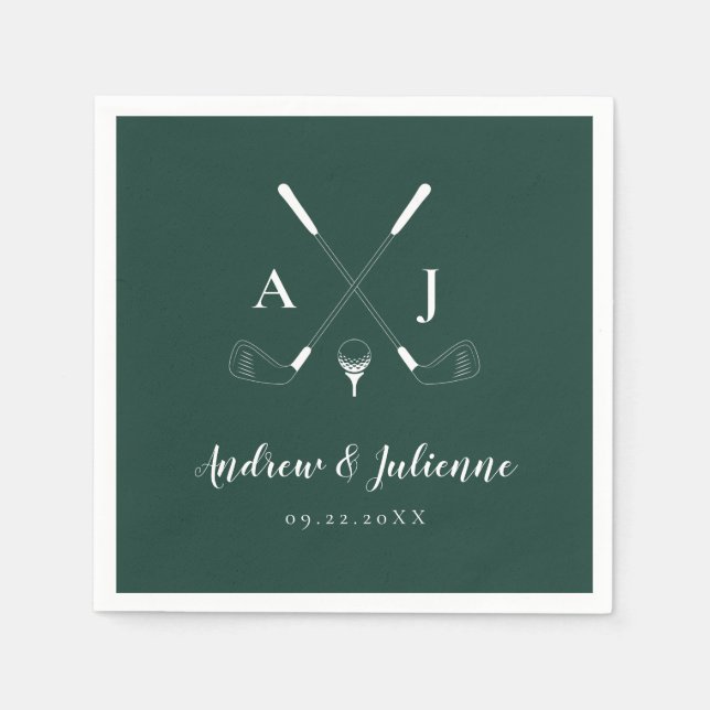 Emerald Green Modern Monogram Golf Wedding Napkin (Front)