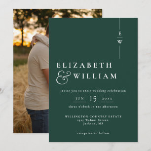 Emerald Green Modern Monogram Photo Wedding Invitation