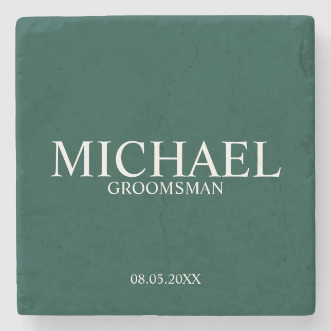 Emerald Green Modern Personalised Groomsman Stone Coaster (Front)