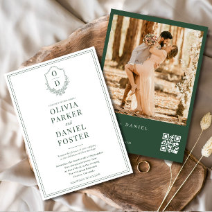 Emerald Green Modern QR Code Crest Photo Wedding Invitation
