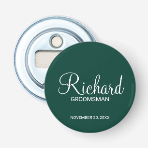 Emerald Green Modern Script Personalised Groomsman Bottle Opener