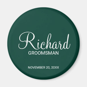Emerald Green Modern Script Personalised Groomsman Magnet