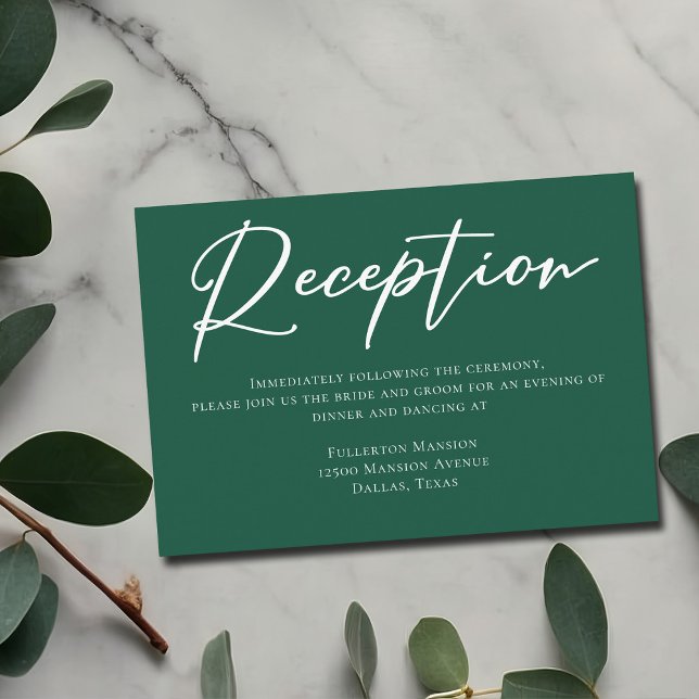 Emerald Green Modern Script Wedding Reception Enclosure Card (Creator Uploaded)